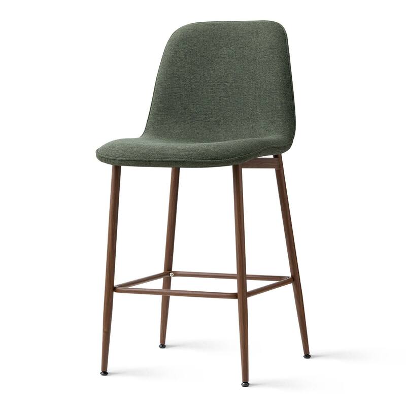 26" Seat Height Upholstered Counter Height Bar Stools with Walnut Metal Leg (Set of 3)