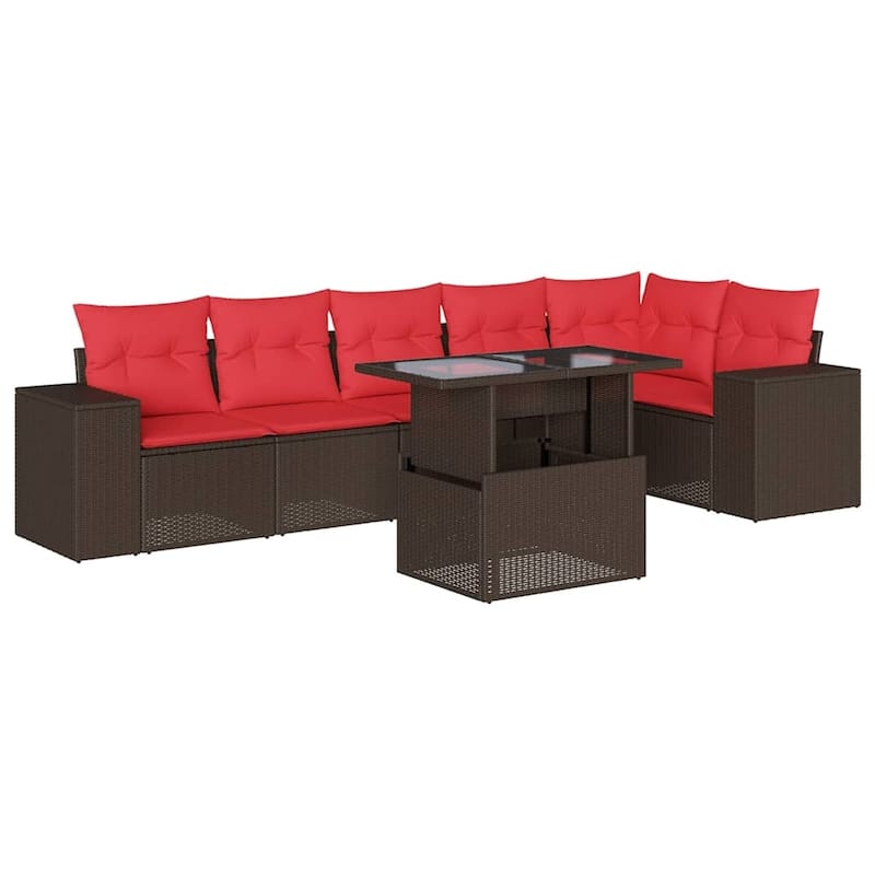 vidaXL Patio Sofa Set with Cushions Table and Couches 7 Piece Poly Rattan - 24.4" x 24.4" x 27.2"