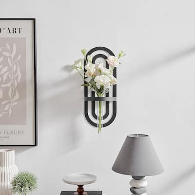 Danya B. Jacob Modern Black Metal Double Oval Frame Clear Glass Wall Mounted Vase
