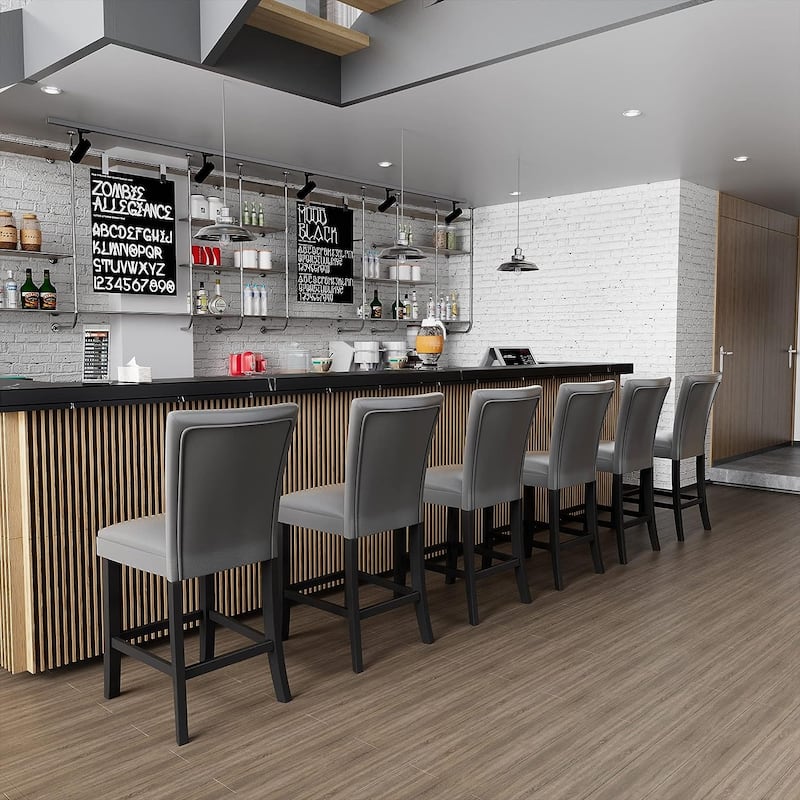 Bar Stools Faux Leather Upholstered Chairs Dining Chairs - Set of 6 - Grey