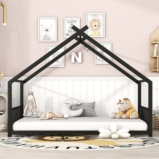 Modern Full Size Metal House Bed, Comfort Leisure Floor Bed