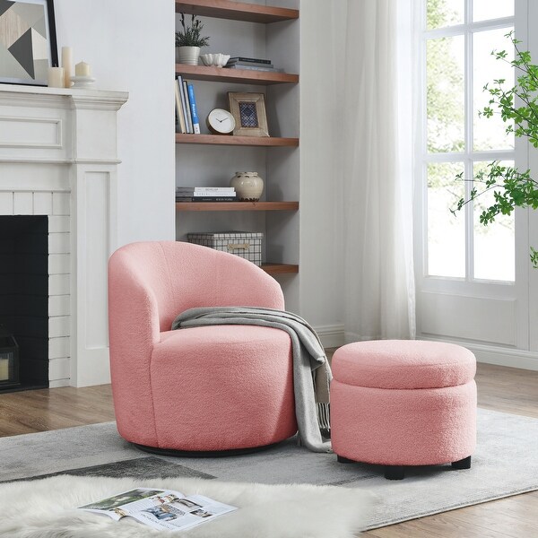 Teddy Fabric Barrel Chair 360掳 Swivel Accent Chairs Modern Club