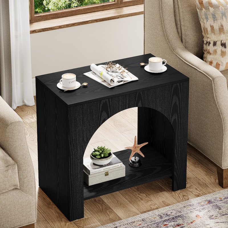 Farmhouse Side Table with Storage, Large Wooden Pedestal End Table