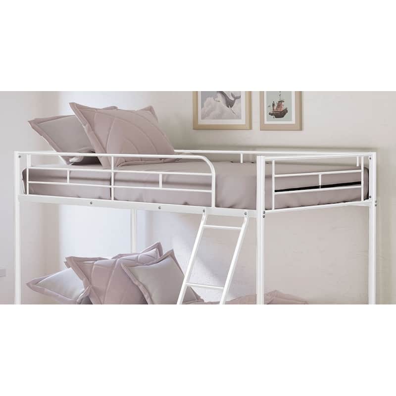 Contemporary Style Twin Over Twin Bunk Bed Footboard Ladder Metal Structure, Silver