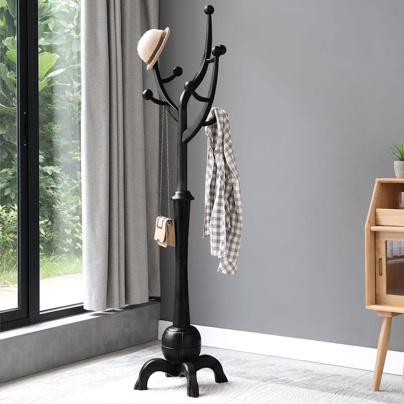 Tree-branch Rubberwood Freestanding Coat Rack with 8 Hooks - 24.5"W x 70.87"H