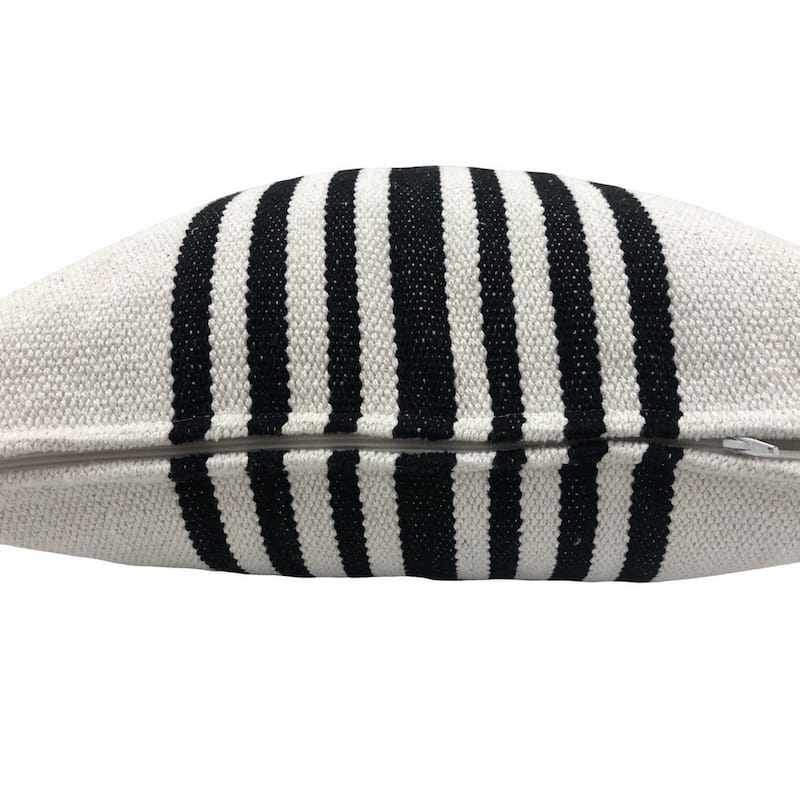HomeRoots 22" X 22" Black and White Striped Cotton Zippered Pillow
