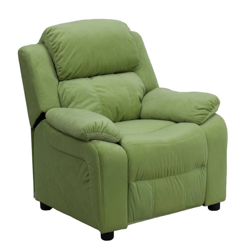 Deluxe Padded Contemporary Kids Recliner with Storage Arms
