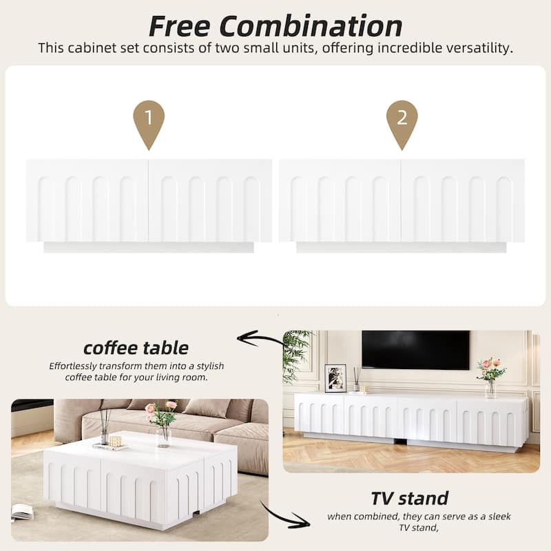 Elegant TV Stand & Coffee Table Set of 2, Multi-Functional Media Console with Arched Design for TVs Up to 80"