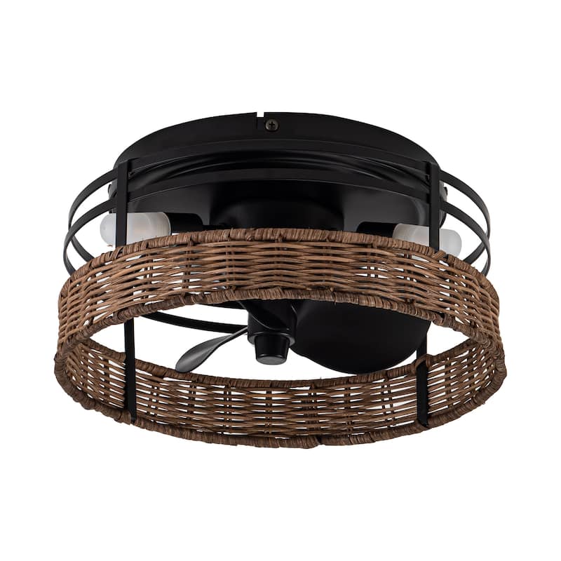 Farmhouse Black 3-Blade Drum Flush Mount Ceiling Fan with Remote and Light - 12.5-in W