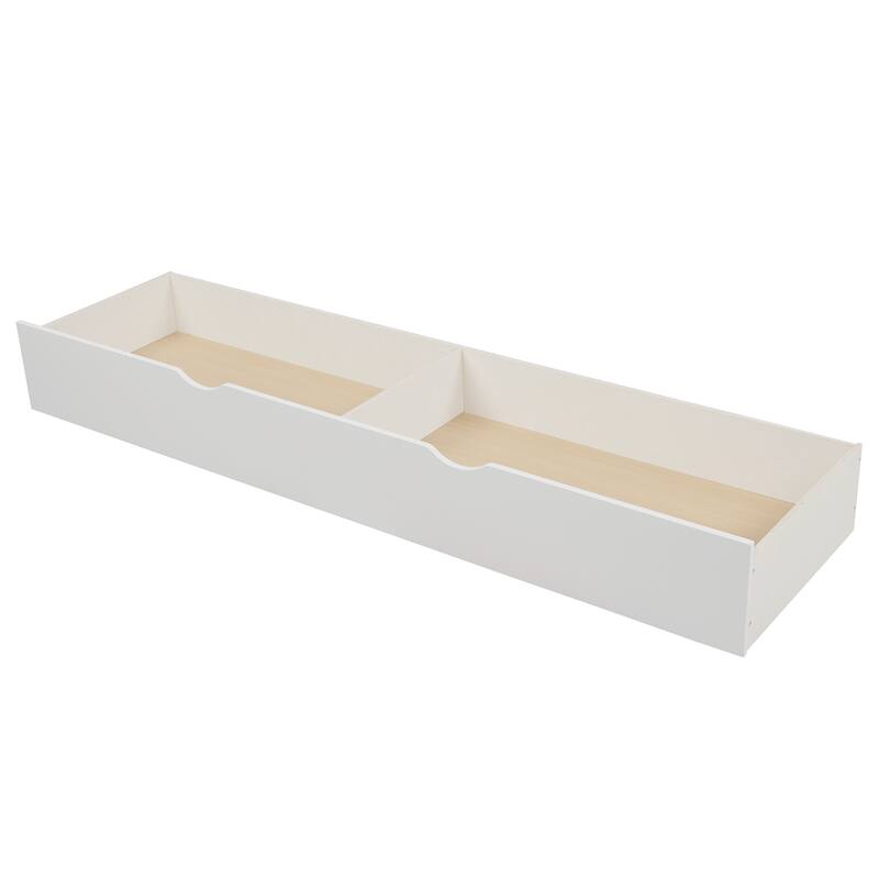 White Twin over Full/Twin Wood Bunk Bed with Convertible Bottom Bed, Drawers & Storage Staircase, Full-Length Guardrails