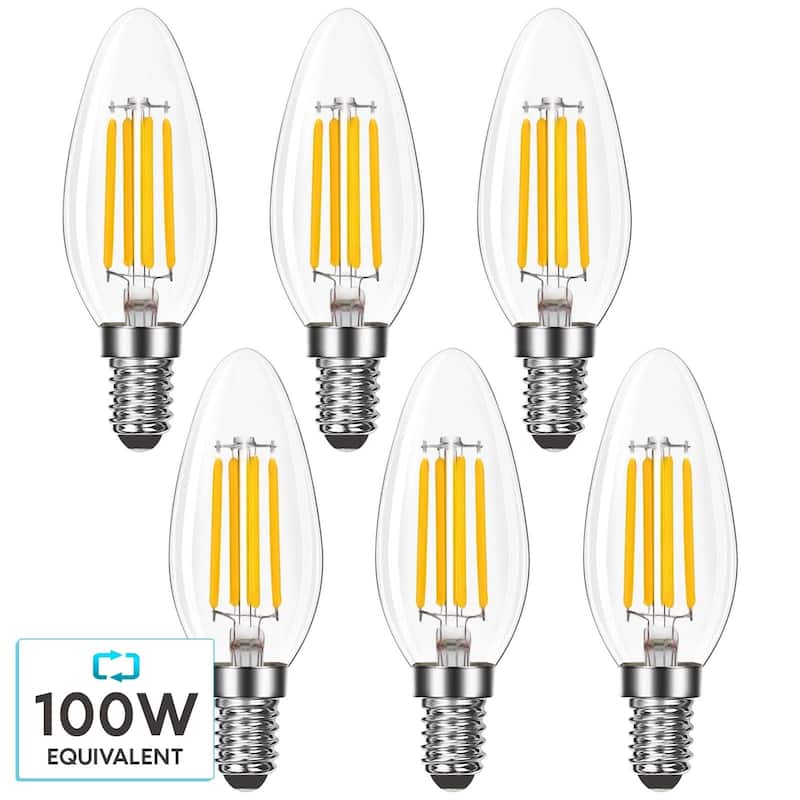 Luxrite Candelabra LED Light Bulbs 100W Equivalent 800 Lumens 7W B11 Dimmable Damp Rated UL Listed E12 6 Pack - 4000K (Cool White)