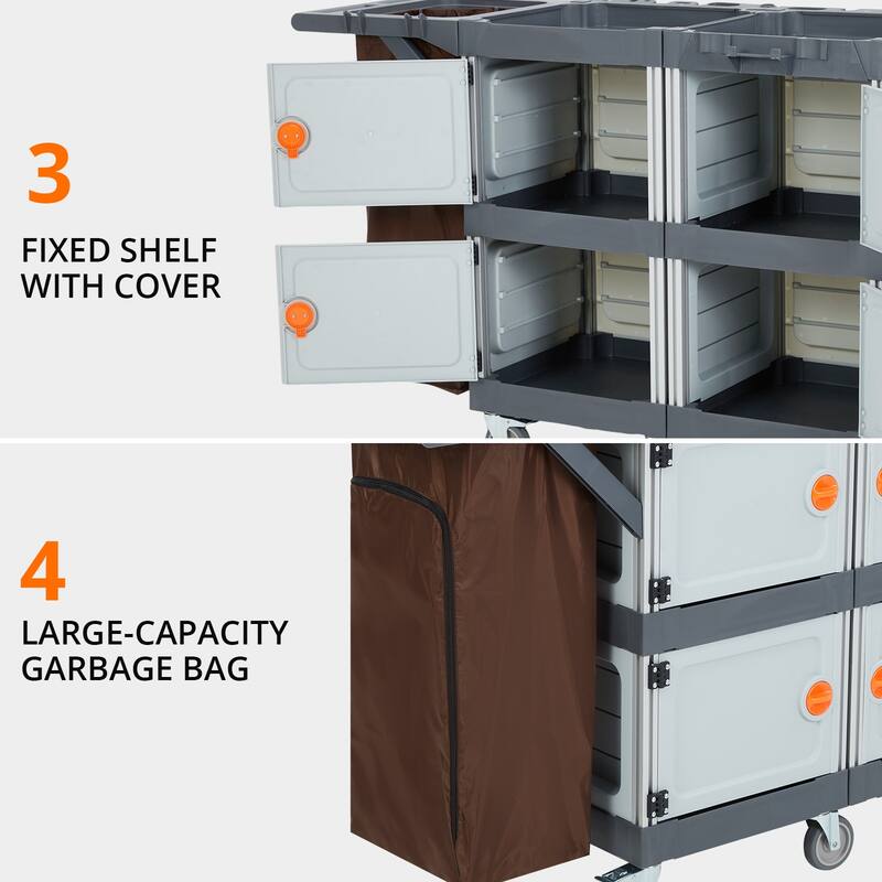 3 Layer Cleaning Cart with 4 Cabinet, 220 Lbs Heavy Duty Commercial Janitorial Cart
