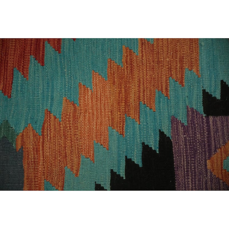 Hand Woven Oriental 100% Wool Carpet Southwestern Modern Navy Blue & Blues Kilim Area Rug - 11' 6'' X 4' 10''
