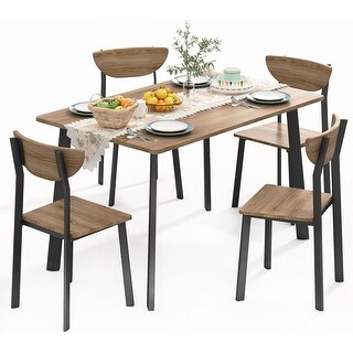 Modern 5-Piece Rectangular Dining Table Set with 4 Chairs, Brown Wooden ...