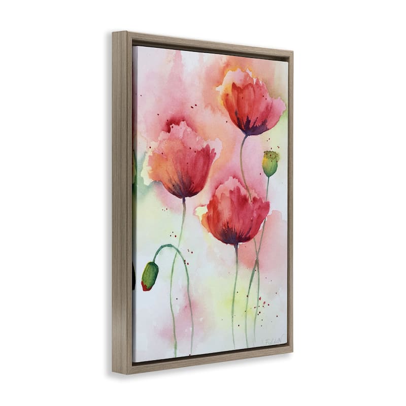 Stupell Red Poppies with Speckles Framed Floater Canvas Wall Art Design By Stephanie Fielden