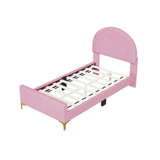 Velvet Upholstered Frame Bed with Headboard and Metal Legs