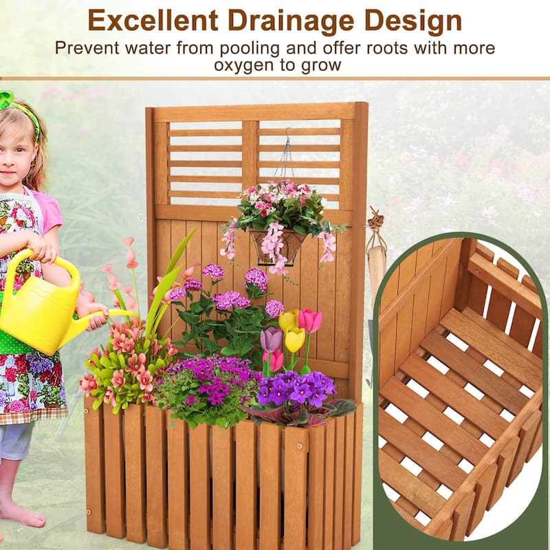 Costway 1/2 PCS Wooden Plant Stand Raised Garden Bed with Trellis &