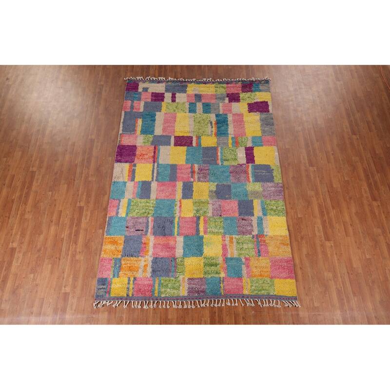 Colorful Plush Moroccan Oriental Area Rug Handmade Wool Carpet - 6'11" x 10'4"