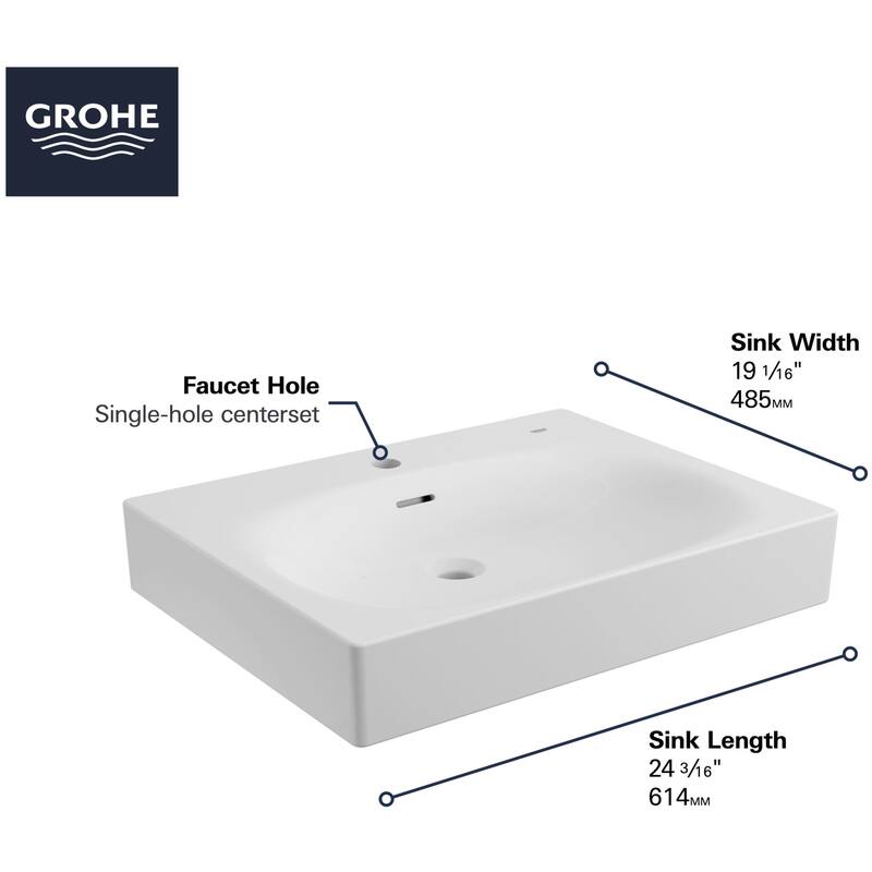 Grohe Eurocube Wall Mount 24" Bathroom Sink with 1 Faucet Hole