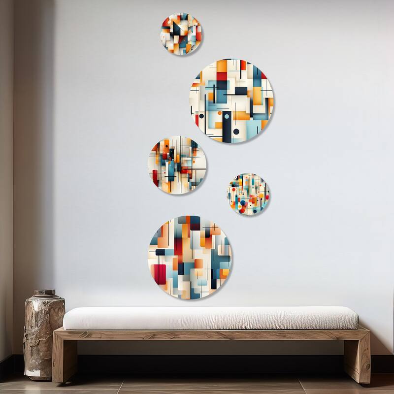 Designart "Urban Mosaic" Geometric Wall Art Set of 5 - Modern Multi Living Room Metal Art Set
