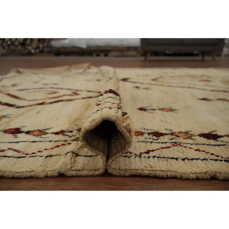 Hand Knotted Oriental 100% Wool Carpet Modern Tribal Beige & Ivories Moroccan Area Rug - 10' 0'' X 6' 4''