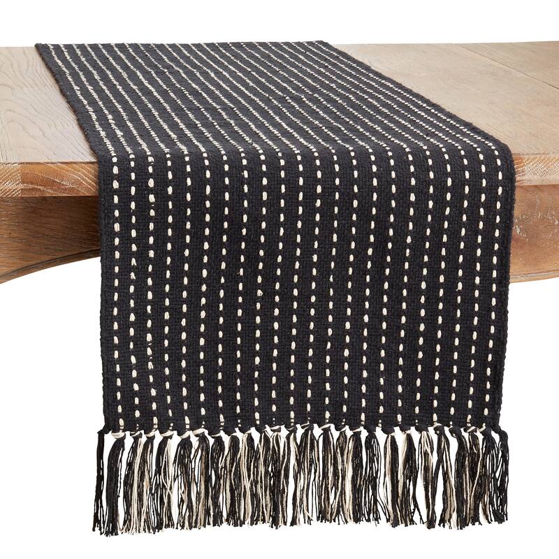 Stitched Design Fringe Table Runner - 16"x72"