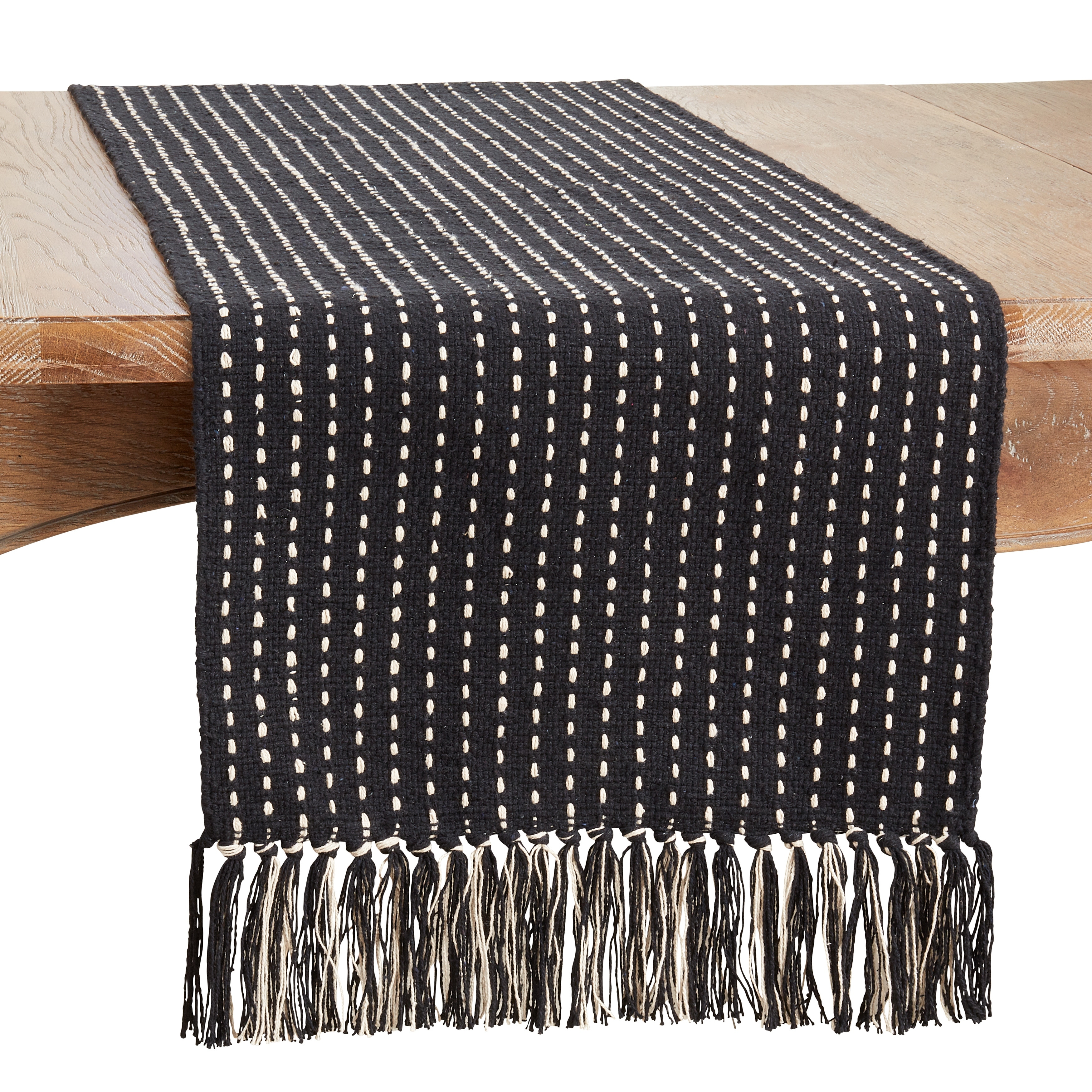 Stitched Design Fringe Table Runner - 16"x72"