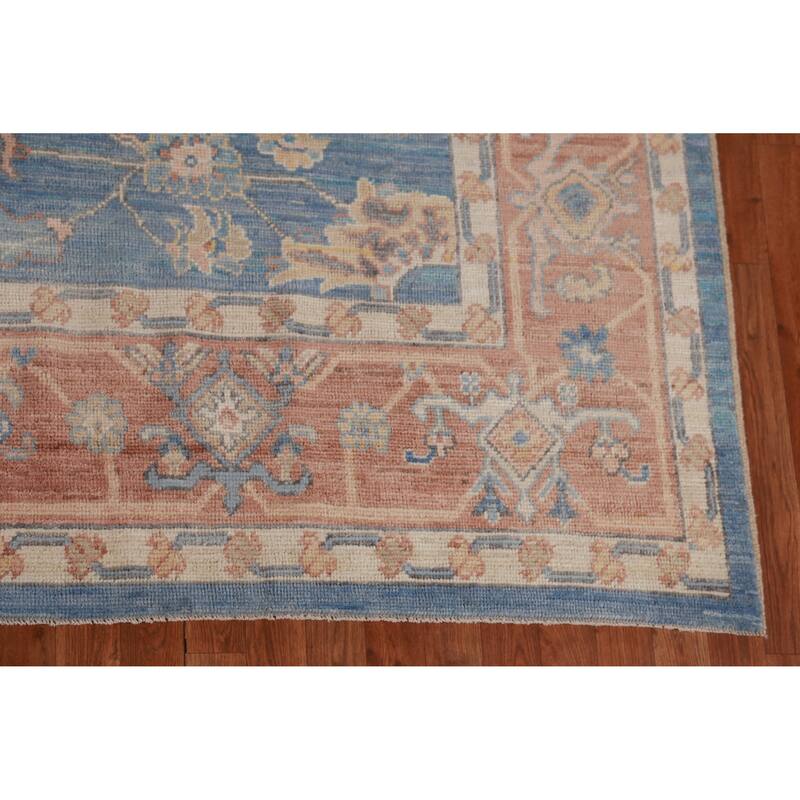 Hand Knotted Oriental 100% Wool Carpet Transitional Medallion Navy Blue & Blues Oushak Area Rug - 14' 6'' X 10' 0''