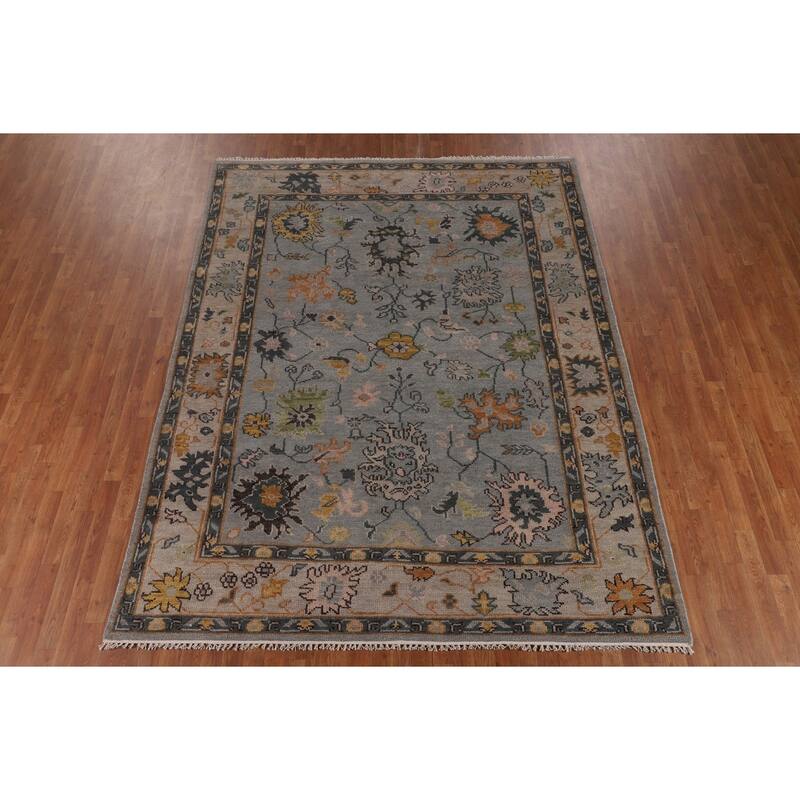 Gray Oushak Indian Area Rug Hand-Knotted Wool Carpet - 7'9"x 10'0"