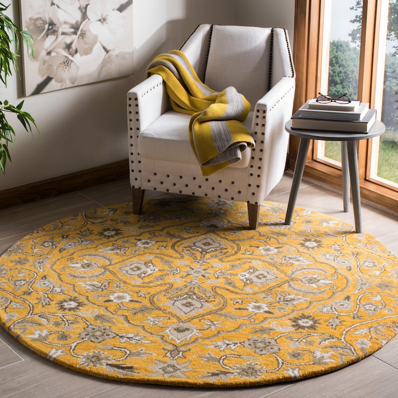 SAFAVIEH Handmade Bella Zaharinka Modern Floral Wool Rug - 5' Round - Gold/Taupe