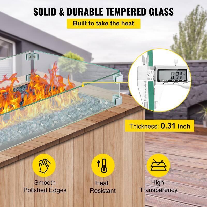 Clear Tempered Glass Outdoor Fire Pit Guard with Alloy Bracket