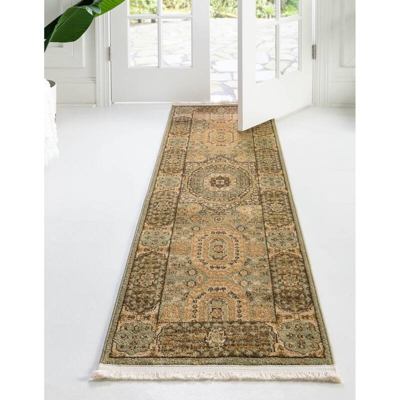 Traditional Cassia Collection Area Rug - Light Green - 2'7"x10'
