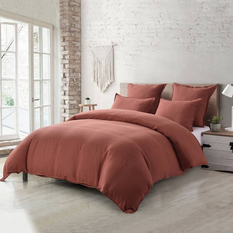WHOLINENS Stone Washed French Linen Blend Duvet Cover & Pillow Shams Set