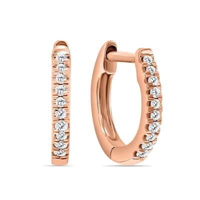 Marquee 1/10 Carat TW Small Diamond Huggie Hoop Earrings in 10K Rose Gold