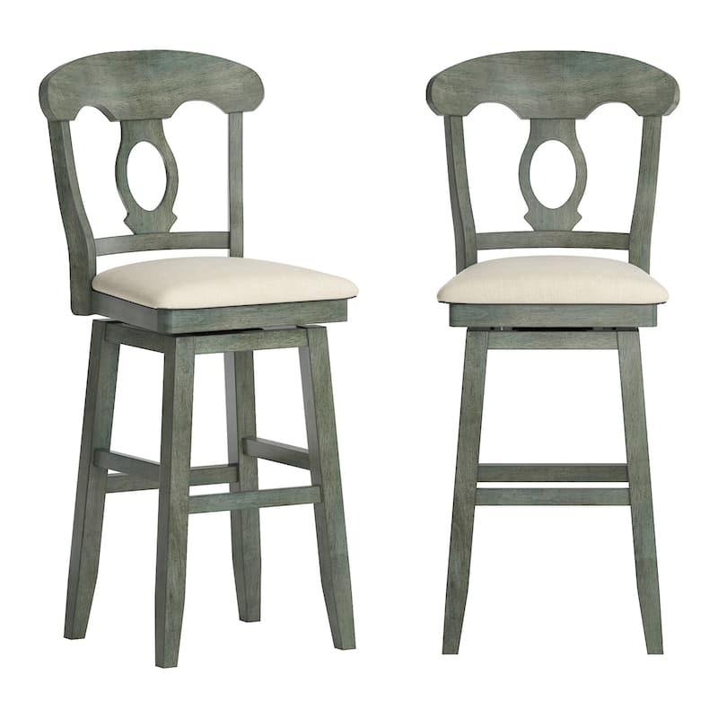 Ronda Napoleon Back Wood Swivel Chair - Antique Sage Green - Bar Height