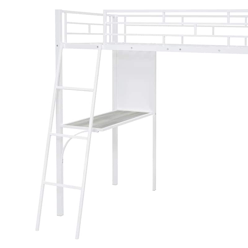 Twin Loft Bed with Shelves, Desk, and Whiteboard, a Stylish and Functional Bedroom Centerpiece