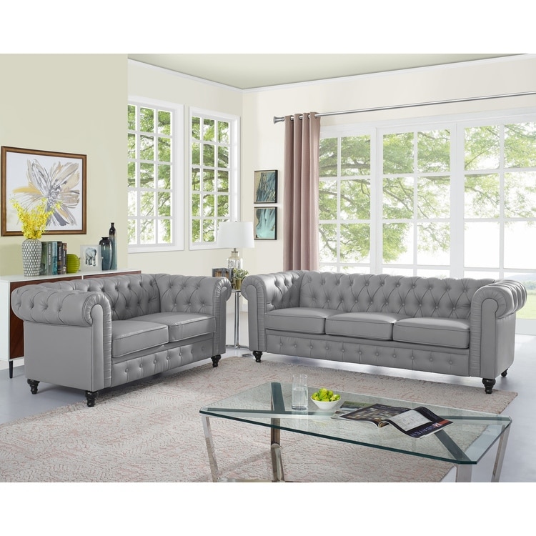 Everett Chesterfield Love Seat Sofa Rolled Arms Tufted Cushions 2 and 3 Seater Sectional Couch for Small Spaces On Sale Bed Bath Beyond 37107459