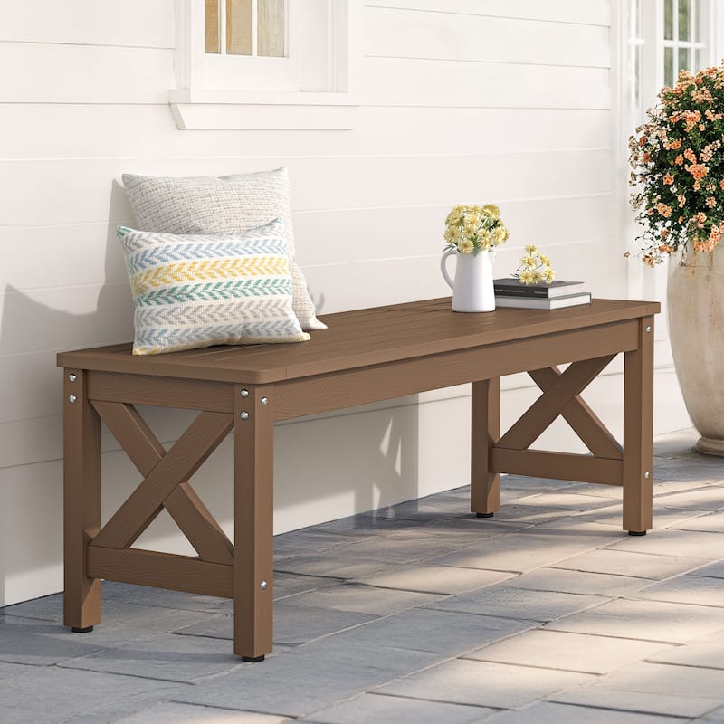 Modern 47.in All-Weather HDPS Outdoor Backless Bench - Brown-X-Legs