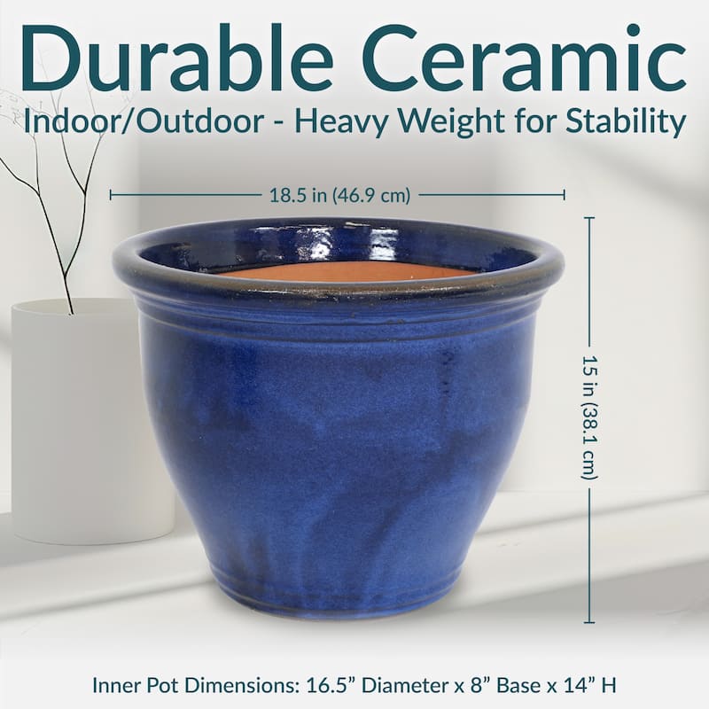 Studio Ceramic Indoor/Outdoor Planter - Imperial Blue - 18-Inch
