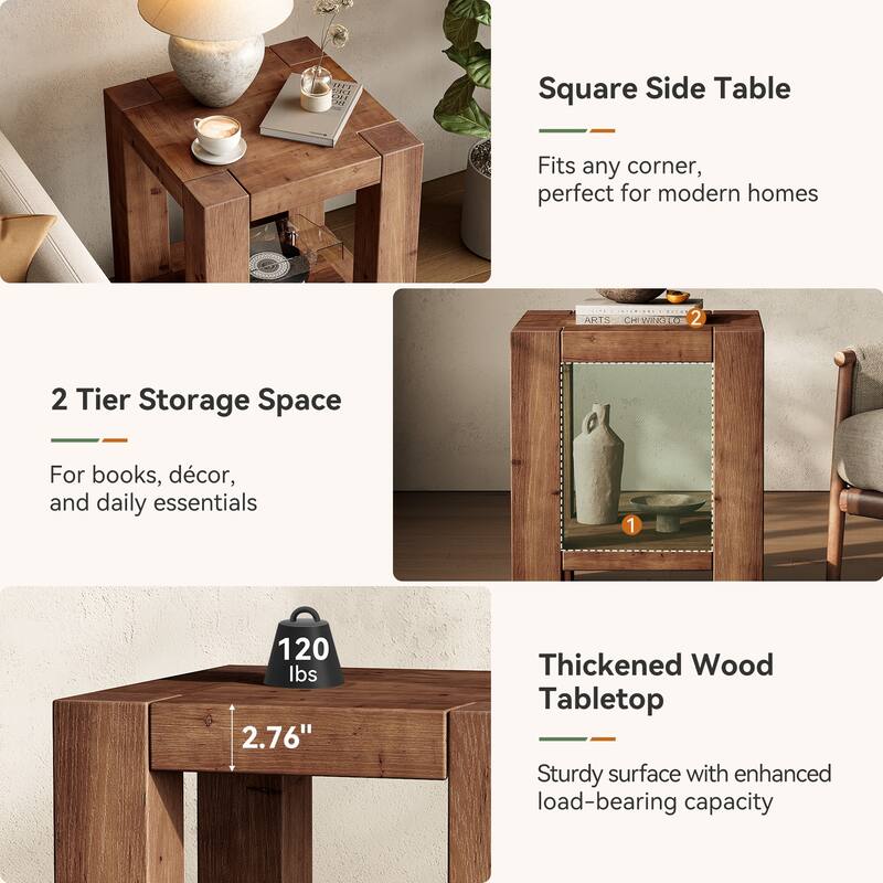2-Tier Solid Wood End Table
