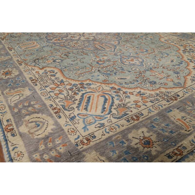 Light Blue Floral Tabriz Persian Area Rug Hand-Knotted Wool Carpet - 6'5"x 9'5"