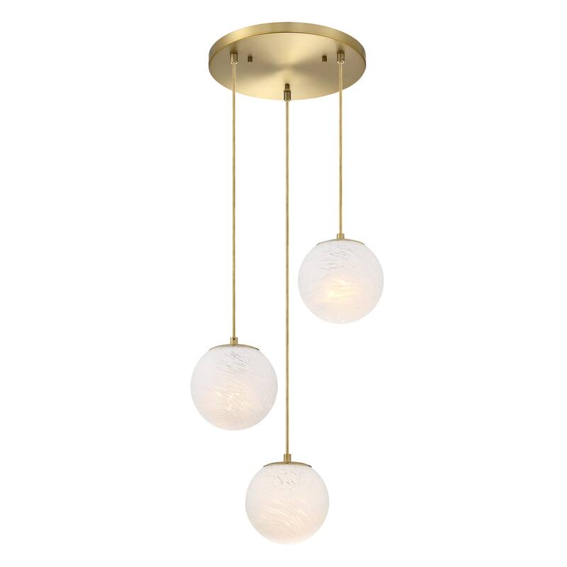 Pixie 3-Light Brushed Gold Modern Globe Chandelier for Entryways with 7 in. Etched Cloud Glass Shades - 17.75