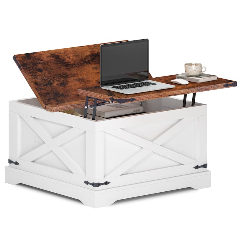 Square Lift-Top Center Table, Coffee Table with Barn Door, Sofa Table with Built-In USB, Dining Table with Power Outlets