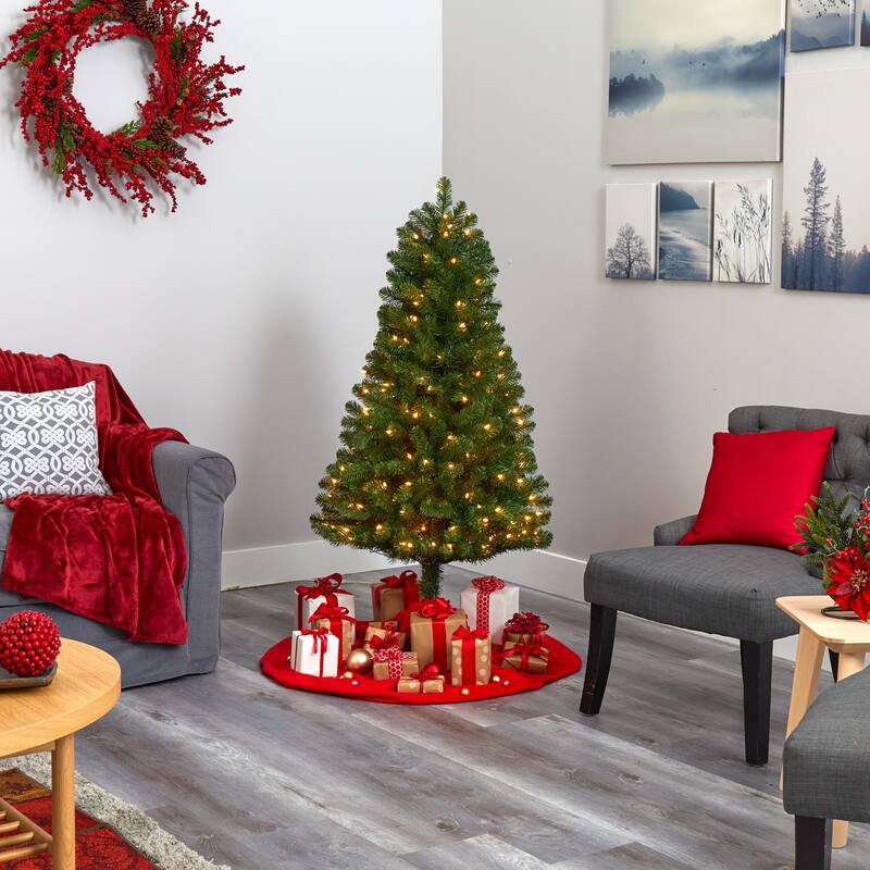 5’ Pre-Lit Virginia Fir Artificial Christmas Tree, Clear Lights - 5 Foot