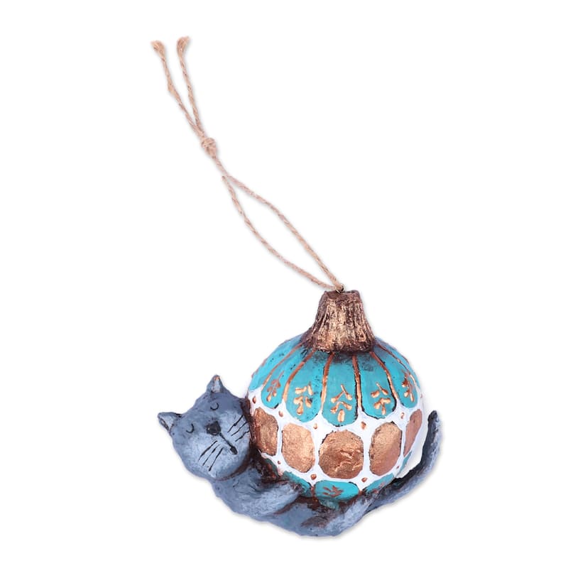 Novica Handmade Feline Sphere Papier Mache Ornament