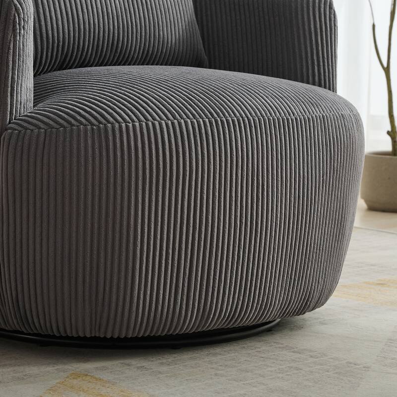 34.25 "Wide Upholstered Corduroy 360° Swivel Barrel Soft Accent Chair with Pillow, Circular Reading Armchair Lounge