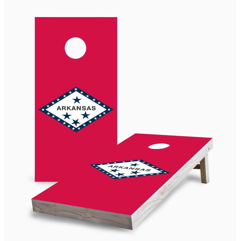 Arkansas State Flag Corn Hole Board Set w Case & Lights - 16 Years and Up