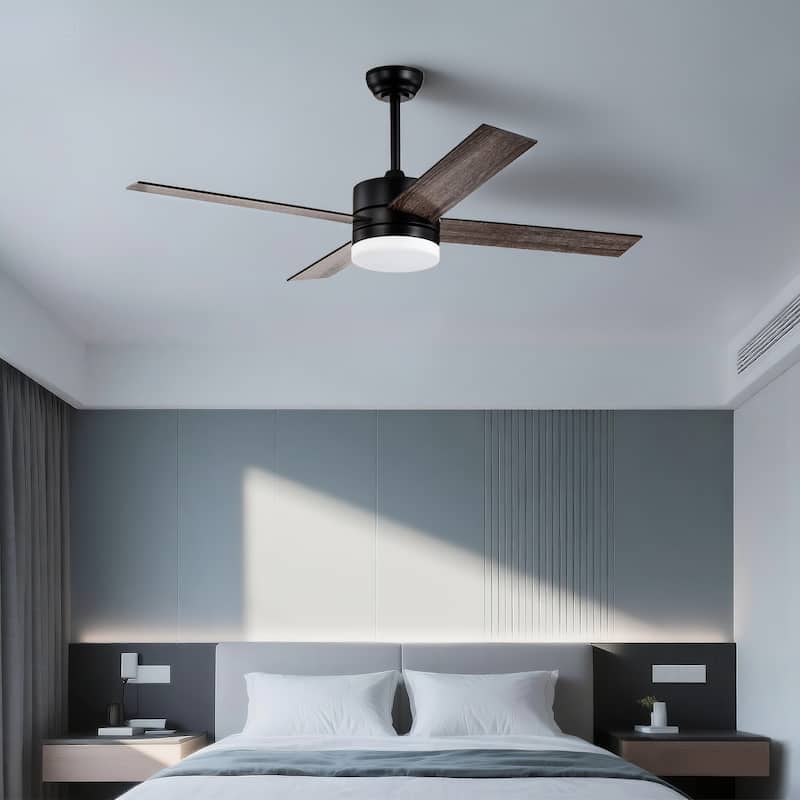 Matte Black 52 in. 6-Speed Integrated LED Indoor 4-Blade Ceiling Fan with Light Kit and Remote Control