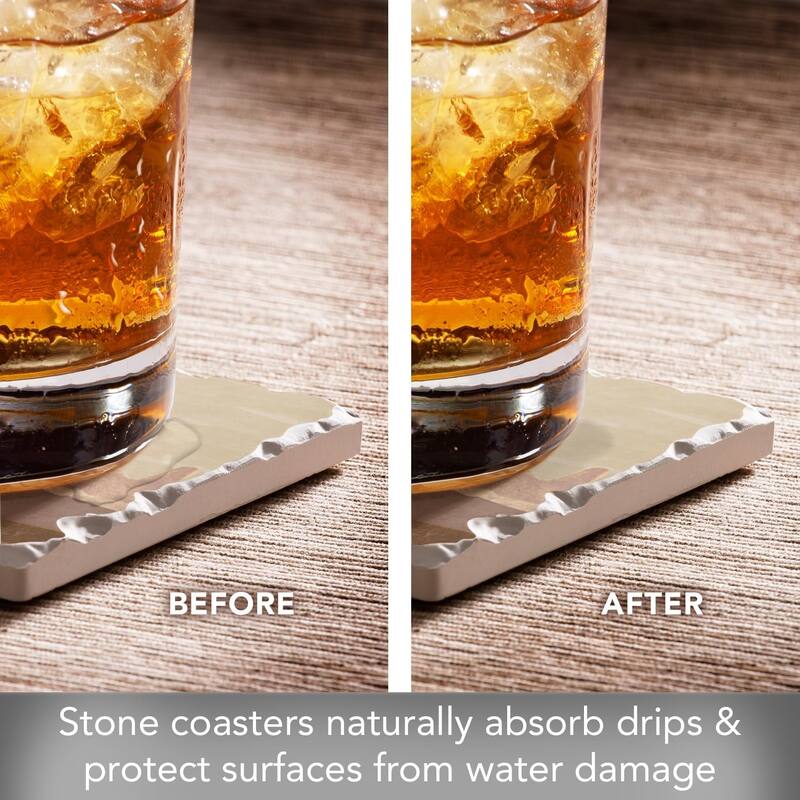 Mountain Sun 4-Pack Absorbent Stone Coasters with Protective Cork Backing 4" Square Made in The USA Easily Wipes Clean