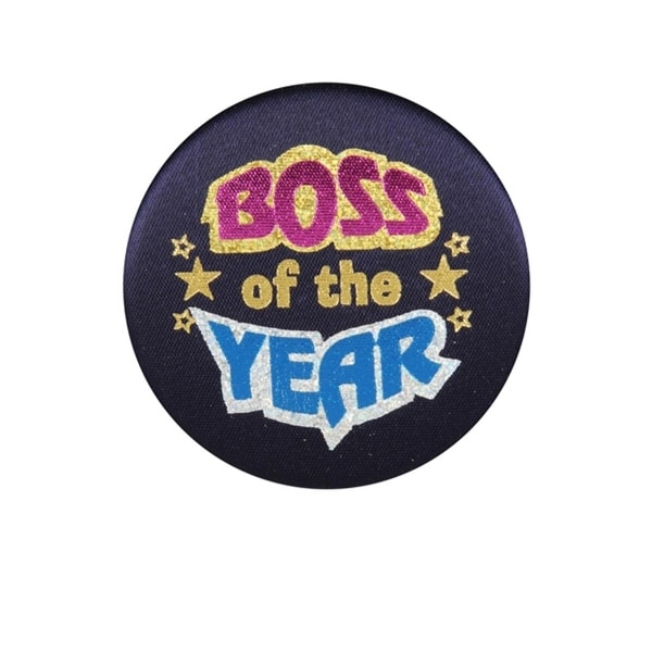 Club Pack of 6 Boss Of The Year Black Satin Decorative Buttons 2" - N/A